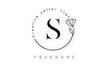 Creative Initial Letter S Logo With Lettering Circle Hand Drawn Flower Element And Leaf.