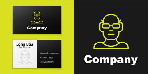 Poster - Logotype line Poor eyesight and corrected vision with optical glasses icon isolated on black background. Logo design template element. Vector