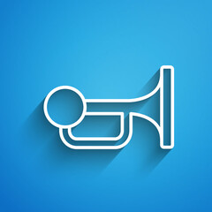 Sticker - White line Signal horn on vehicle icon isolated on blue background. Long shadow. Vector