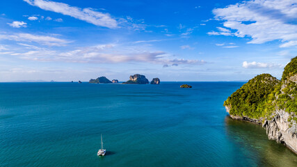 Wall Mural - Railay beach in Thailand, Krabi province, aerial view of tropical Railay and Pranang beaches and coastline of Andaman sea from above