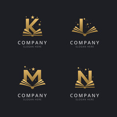 Letter K L M and N gold with abstract book logo template