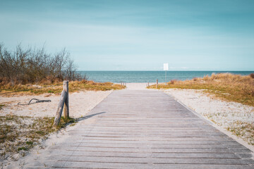 Wall Mural - path leads to the blue water of the Baltic Sea and the sky is blue