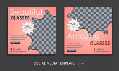 Set of Editable minimal square banner template. for promotion glasses . Suitable for social media post and web internet ads.