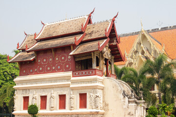 red temple in Bangkok Thailand 