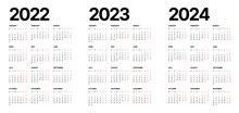 Calendar For 2022, 2023 And 2024 Years. Week Starts On Monday.