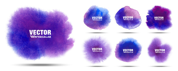 Wall Mural - violet abstract hand drawn watercolor background set. watercolor purple color splashing on the paper