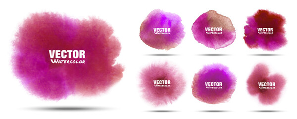 Wall Mural - purple red hand drawn watercolor background set. watercolor turquoise color splashing on the paper. 