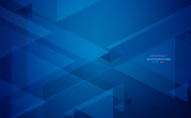 Wall Mural - Geometric abstract background. Blue triangle shapes with lines stripe and light composition. Modern design. Vector illustration