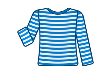 Striped sailor t-shirt isolated on white background. Sea striped shirt with long sleeves in light white blue colors.Sea travel element. Marine object.Simple flat style design.Stock vector illustration