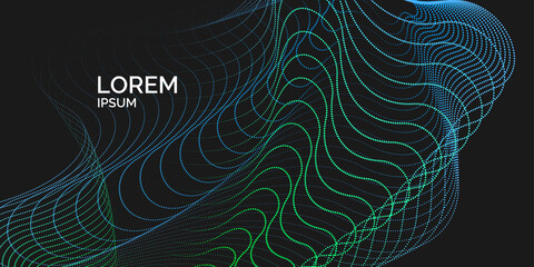 Poster - Vector abstract background with dynamic waves, line and particles.