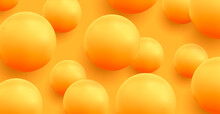 Yellow Background With Yellow Bubbles Flying In The Air, 3d Spheres, Fun Juicy Summer Background