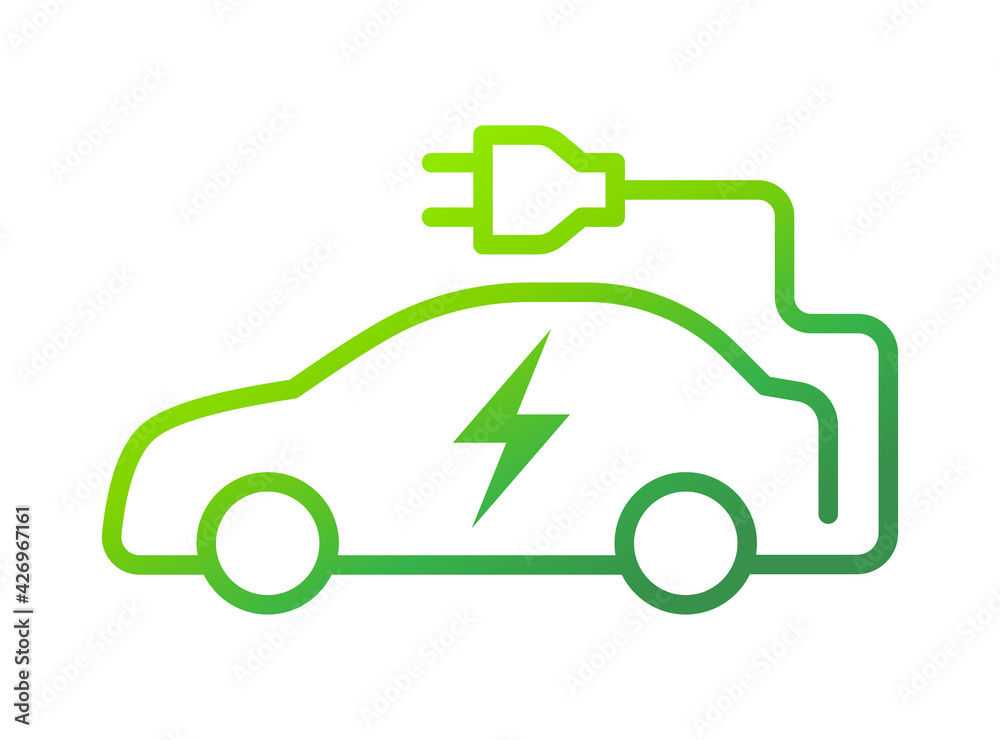 Electric car with plug icon symbol, EV car, Green hybrid vehicles ...