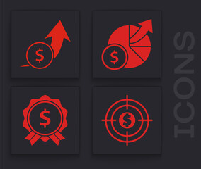 Poster - Set Target with dollar, Financial growth and coin, Money and diagram graph and Price tag with dollar icon. Vector