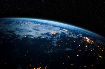 Wall Mural - planet earth globe view from space showing realistic earth surface and world map as in outer space p