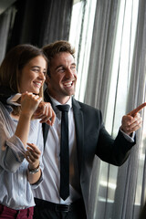 Poster - Romantic happy young couple relax at modern home indoors