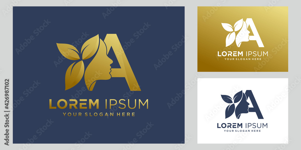 Beauty logo design with initial letter A and golden style color ...