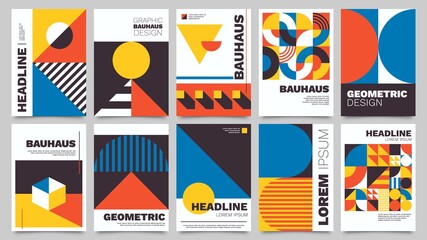 bauhaus forms. square tiles with modern geometric patterns with abstract figures and shapes. contemp