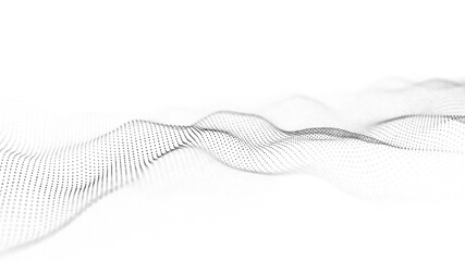 abstract wave with moving dots. flow of particles. cyber technology illustration. 3d rendering