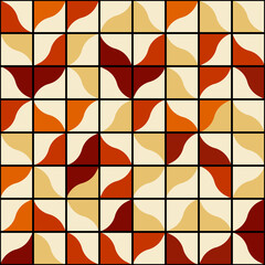 Poster - Brown and white tile pattern. Same shape but random location mosaic tile.  Each tile has two halves. Vector.