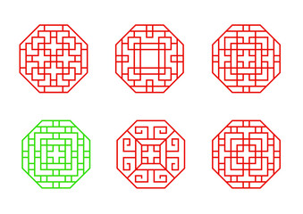 Poster - Set of Stencil Chinese octagon window frame vector