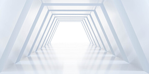 Poster - empty white abstract building hallway futuristic with concrete walls 3d render illustration