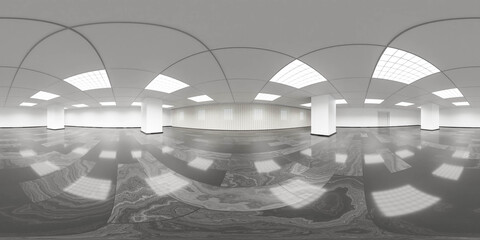 Wall Mural - 360 panorama view of modern office with white walls marble floor and reflections 3d render illustration hdri vr style pano