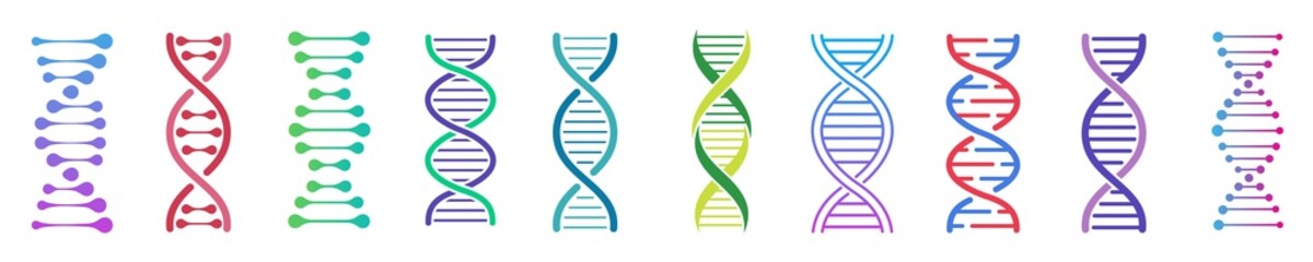 dna icon set, dna helix, chromosome, molecule symbol, vector illustration.