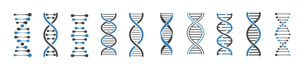 dna icon set, dna helix, chromosome, molecule symbol, vector illustration.