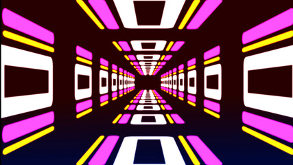 Abstract background with animation of flight in abstract futuristic tunnel with neon light. Animation of seamless loop.