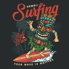 Hawaii Surfing Vintage Colorful Badge