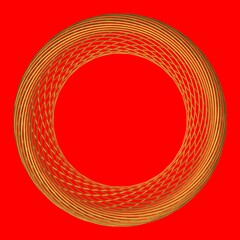 Poster - Golden circular pattern similar to a wreath. Red background. Rendering an image.