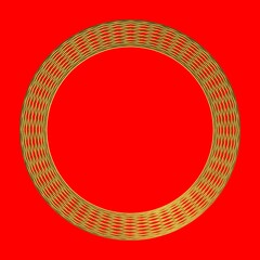 Poster - Golden circular pattern similar to a wreath. Red background. Rendering an image.