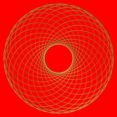 Poster - Golden circular pattern on a red background.