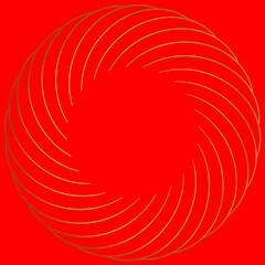 Poster - Golden circular pattern on a red background.