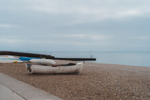 Seaford, East Sussex | UK. Boats Moored At The Beach During Coronavirus Pandemic Lockdown