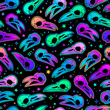 Seamless Pattern Of Bright Rainbow Bird Skulls