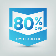 Wall Mural - 80% Blue Price Tag. Discount 80% OFF Web Button. Special Discount Offer 80% Sale Badge. Eps 10 vector illustration.