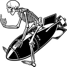 Vector Illustration Of Skeleton Riding On Air Bomb 