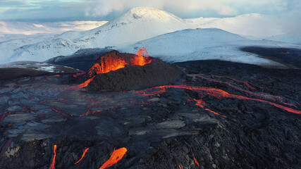 iceland volcanic eruption 2021. the volcano fagradalsfjall is located in the valley geldingadalir cl