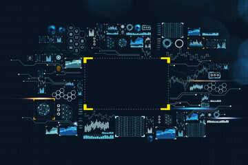Poster - Digital hud with network icons and stock market changes