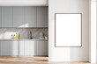© ImageFlow - Bright contemporary kitchen room interior with empty white poster