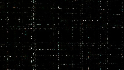 Poster - Information threads in cyberspace. Animation. 3D networks with moving luminous particles in computer space. Energy particles move through cybernetic networks on black background