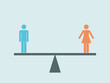 Gender equality. Sexual equality.  Sex ratio. Concept illustration of man and woman standing on an balanced balance scale.