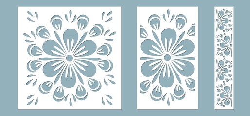 Wall Mural - Set panel flowers leaves for registration of the decorative surfaces. Abstract strips, flowers, panels. Vector illustration of a laser cutting. Plotter cutting and screen printing