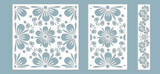 Wall Mural - Set panel flowers leaves for registration of the decorative surfaces. Abstract strips, flowers, panels. Vector illustration of a laser cutting. Plotter cutting and screen printing