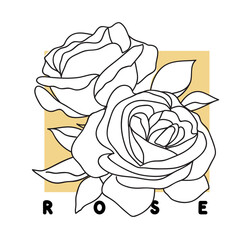 Aufkleber - Decorative garden vintage rose with text. Female summer print, t-shirt design. Line art. Hand drawn beautiful flowers. Vector stock illustration.