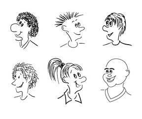 Wall Mural - Сaricature faces: various facial expression comic cartoon style. Vector ilustratioln