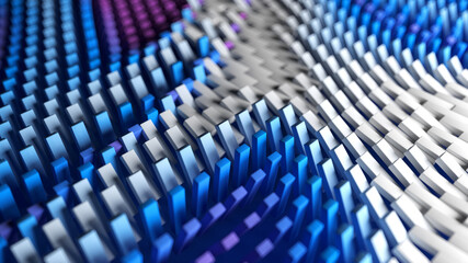 Aufkleber - Boxes surface with abstract pattern colorful waves. Abstract geometric 3d render illustration with shallow dof.