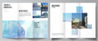 Vector layouts of covers design templates for trifold brochure, flyer layout, magazine, book design, brochure cover, advertising mockups. Abstract design project in geometric style with blue squares.