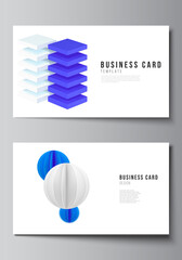 Poster - Vector layout of two creative business cards design templates, horizontal template vector design. 3d render vector composition with dynamic realistic geometric blue shapes in motion.